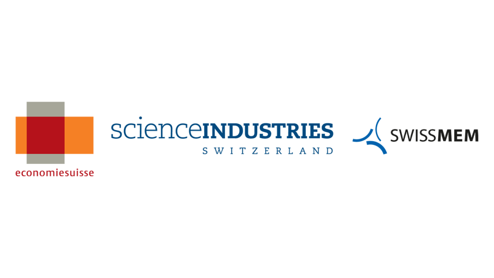 Drei Logos: economiesuisse, scienceindustries und Swissmem