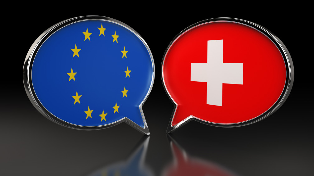 EU und Schweizer Sprechblase