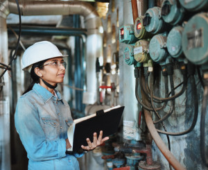 Indische Frau in Industriegebäude