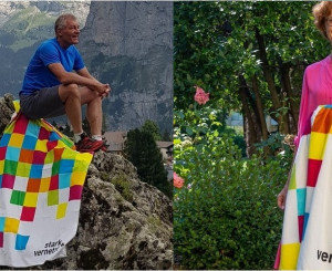 Heinz Karrer und Monika Rühl mit ihren Badetüchern