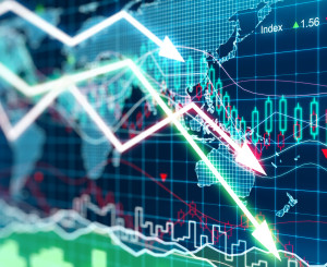 Pfeile von Börsenkursen zeigen nach unten
